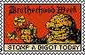 A journal stamp, based off a Marvel 'stamp'. At the top, text reads 'Brotherhood Week'. Below, the Thing holds a small bundle of flowers. The caption at the bottom reads 'Stomp a Bigot Today'