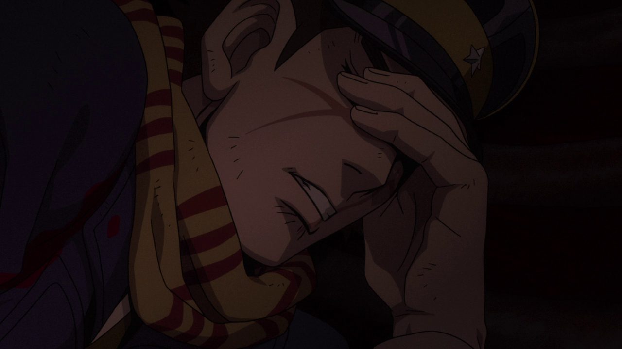 Sugimoto covers his eyes as he begins to silently weep.