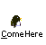 An AOL symbol buddy chases a baby penguin