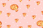 Pizzas and slices on a pastel red background