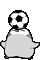 A baby Emperor penguin bounces a soccer ball on its head