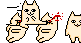 A cat jumpkicks a line of other cats in the face one by one