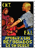 A stamp from Revolutionary Catalonia with the caption 'Ayudar a los refugiados es un deber' (Helping refugees is a duty)