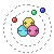 Electrons orbit three smiley faces like a lithium atom