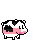 A cartoon cow moos