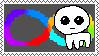 A stamp featuring the autism rainbow infinity sign cycling through a rainbow and a TBH/autism creature in front of it.