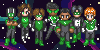 A group shot of the sprite dolls of the Earth Lanterns in space.
