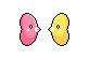 A Crystal-style animated sprite of two luvdisc, one the normal pink and one a yellow shiny, kissing
