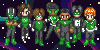 A group shot of the sprite dolls of the Earth Lanterns in space.