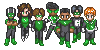 A group shot of the sprite dolls of the Earth Lanterns. Left to right is Simon, Jessica, Hal, Jo, John, Kyle, and Guy.