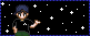 A microbar animation of Grissom. Xe stands in front of a starry background. Xe is wearing a black t-shirt and green shorts. In xyr hand spins a blue ball of energy that flares up before shrinking back down.