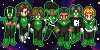 A group shot of the Earth Lanterns in space with their green auras active.