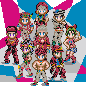A group picture of the JoJos based off the The JoJo World Exhibit. Counterclockwise from the top is Jodio, Johnny, Josuke, Joseph, Jonathan, Jotaro, Jolyne, and 'Gappy', with Giorno in the center.