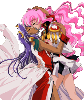 Utena and Anthy in their movie outfits kissing