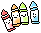 Four crayons with smiling faces
