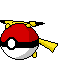 Pikachu tries to climb onto a giant pokéball