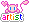 Mew with the word 'Artist' in rainbow letters