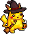 Pikachu dressed in a Halloween witch costume