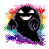A Ghost-Type silhouette from the tower in Lavender Town with a rainbow aura
