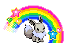 A shiny eevee with a rainbow