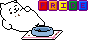 Tubbs the cat from Neko Atsume with a 'Pride' blinkie