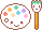 A paint palette and brush, both with small smiling faces