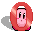 A tiny Kirby lounges with the logo for the Opera browser.