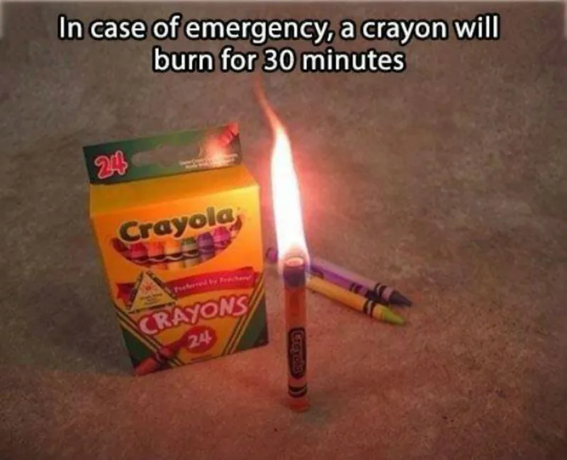 In case of an emergency, a crayon can burn for up to 30 minutes. Generally, this is more of about 15 minutes, and can depend on brand and color.