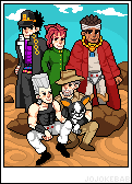 A pixel recreation of the photo of the Stardust Crusaders