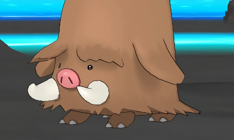 Piloswine's eyes are visible in a frame of its animation.