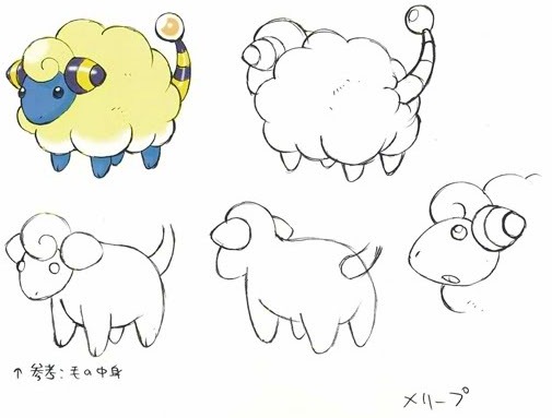 A character sheet/settai for Mareep, showing what it looks like without its fur.