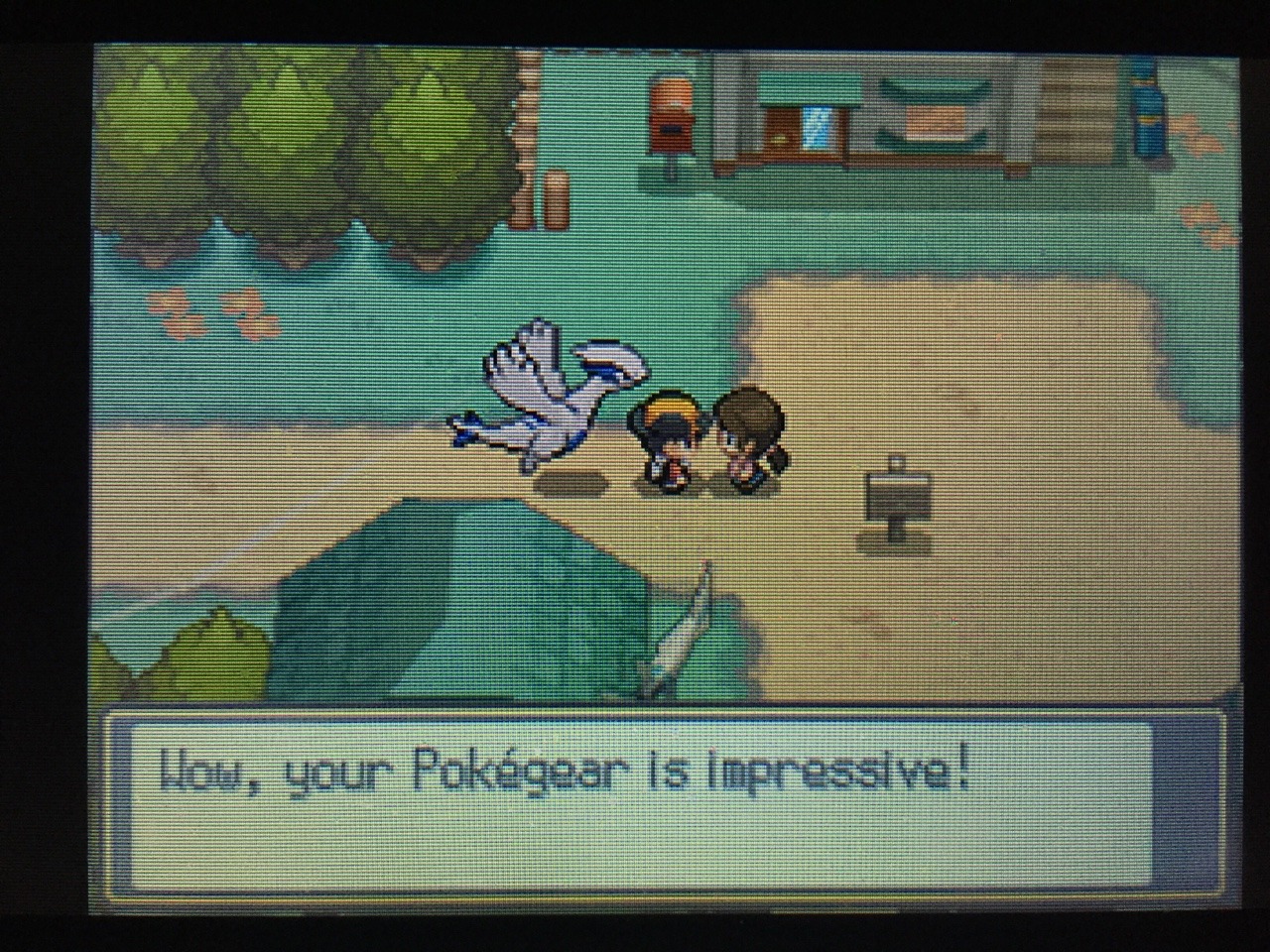 The player has Lugia as their walking pokemon in HGSS, but Gina seems more impressed by their Pokégear.